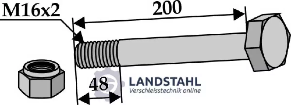 Schraube mit Sicherungsmutter - M16 x 2 - 8.8